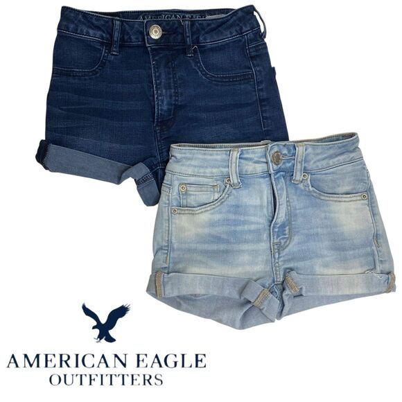 American Eagle Jean Shorts Womens 00/0 (24" Waist) Denim Hi Rise Shortie Cuffed - Picture 1 of 6